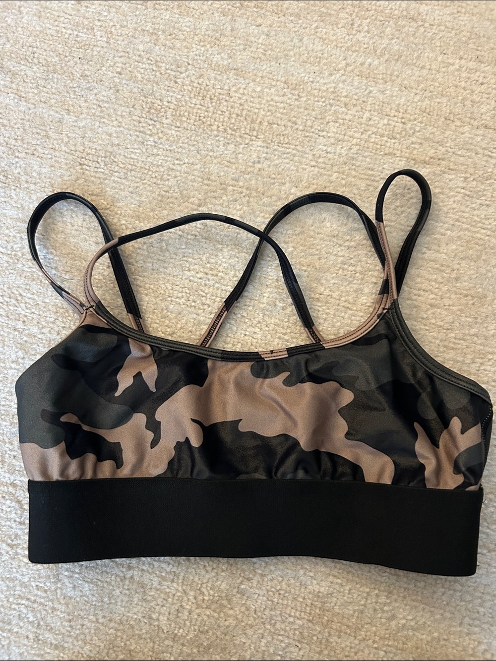 Noli Camo Print Strappy Sports Bralette - Black and Brown